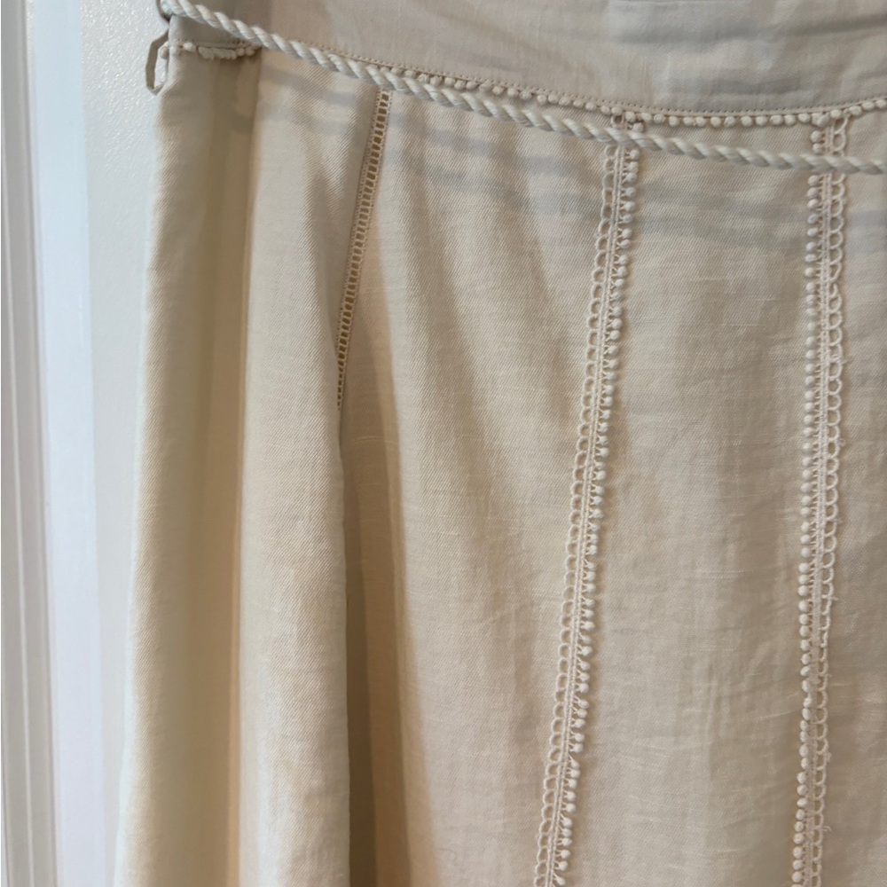 Zara Ivory Cream Cottagecore Lagenlook Embroidered Rope Tie Zip Maxi Skirt XL - Picture 6 of 14